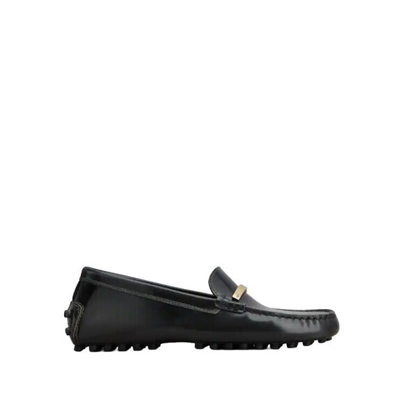 Tods Polished Calfskin Moccasins With Metallic Bar Accent - NWT